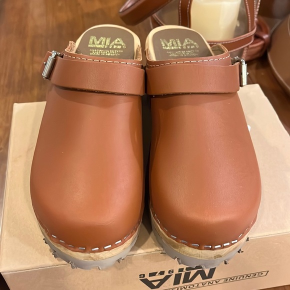 Mia Ebba Lug Leather Swedish Anatomisk Clogs Shoes Luggage Womens Size 7 Euro 37 - Picture 5 of 12